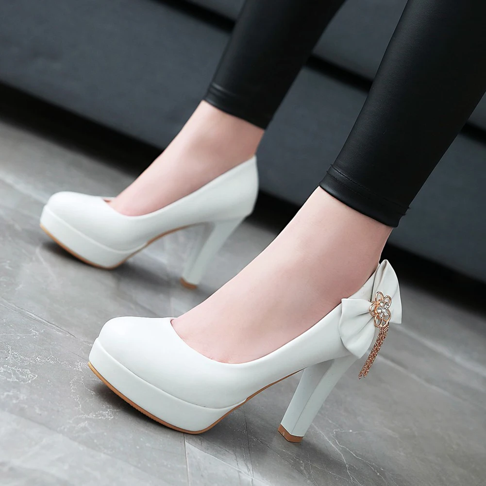 

SARAIRIS Fashion butterfly-knot Metal Decoration Elegant Women Shoes Big Size 44 Office Lady Comfy High Heels