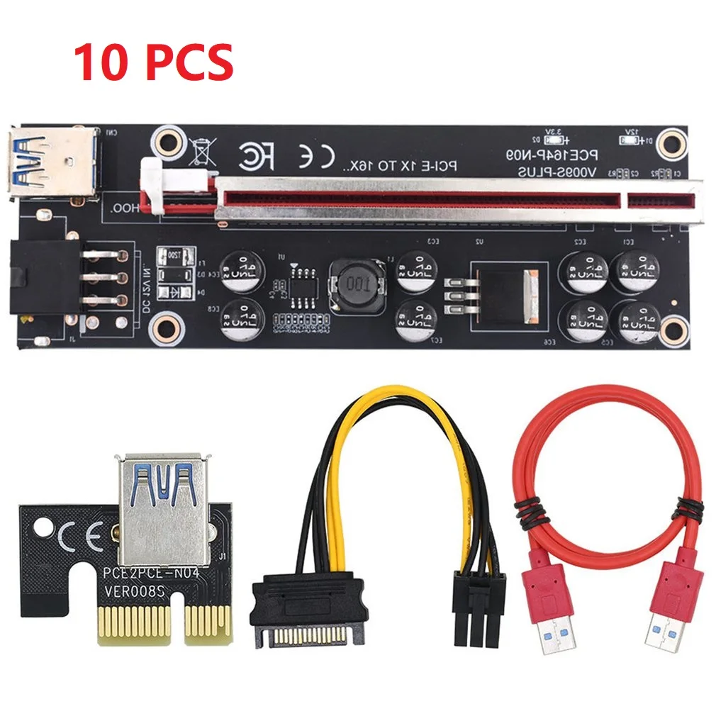 

10PCS VER009S Plus PCI-E Riser Card 6Pin Power PCI Express 1X to 16X Reinforce Card 60cm USB 3.0 Cable for GPU Mining