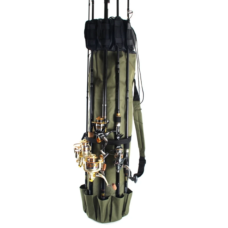 

Multifunctional Fishing Rod Bag Durable Canvas Fishing Bag & Reel Organizer Bag Travel Carry Bag Holds 5 Poles Tackle