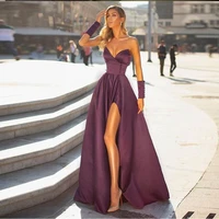 simple purple satin party night dress sweetheart sleeveless button a line beach formal evening dresses 2022