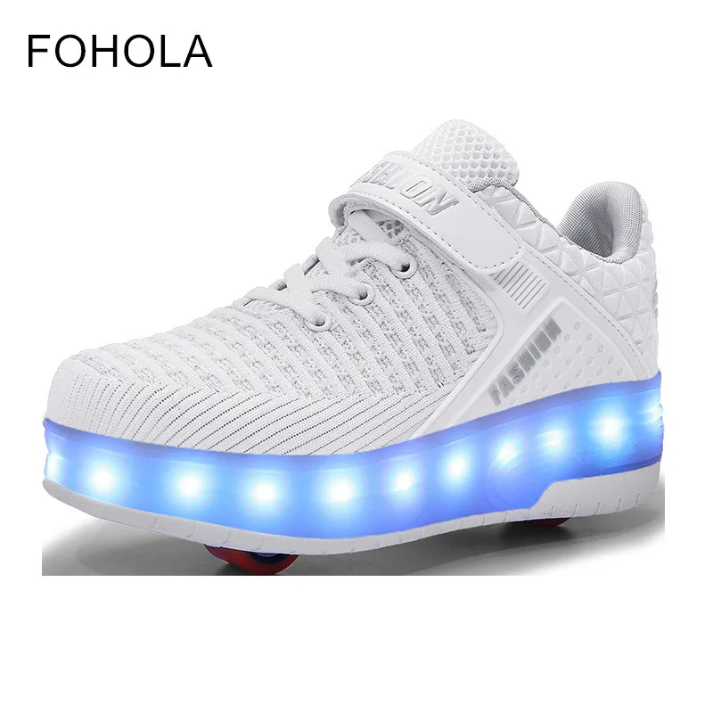 FOHOLA новые детские светодиодные туфли для девочек обувь на двух колесах