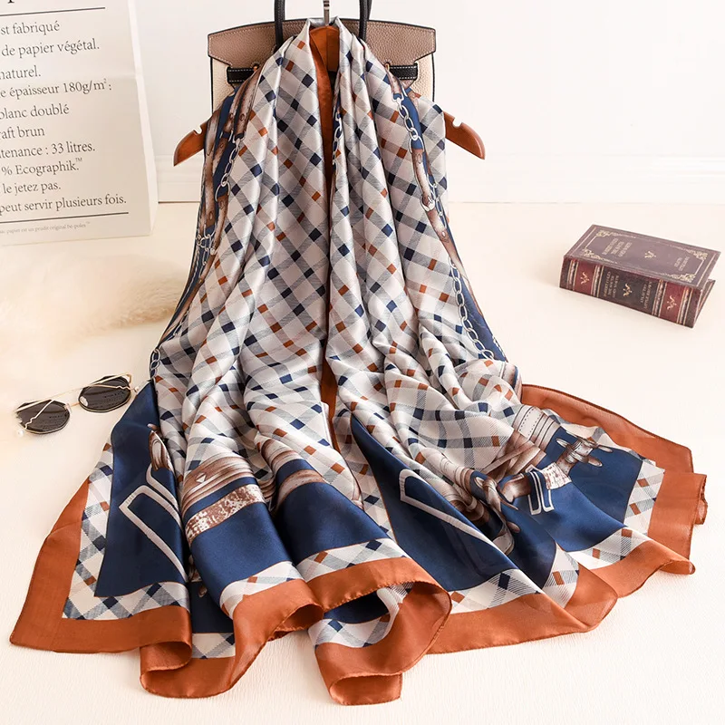 

British Plaid Print Silk Women Shawls And Scarves Long Wrap 10pcs/lot