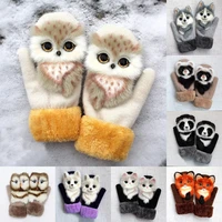 1 pair plush knitted gloves cute cartoon mittens thicken warm full finger gloves women girls