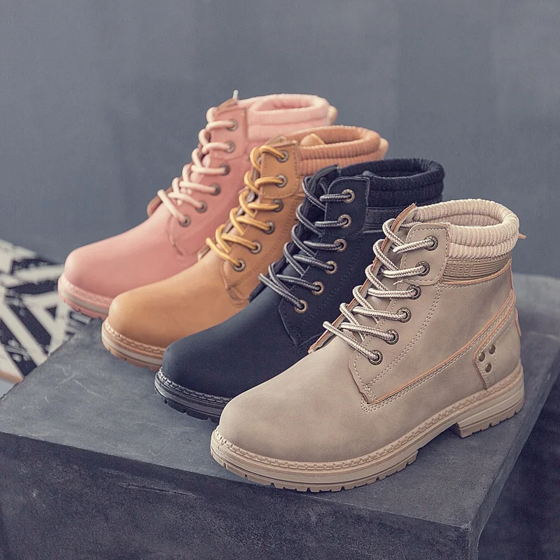 

Women's boots short boots single large Martin boots women's leather boots lace up 2021 autumn and winter new rhubarb boots