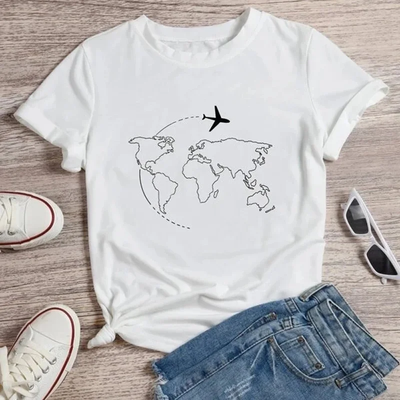 

Summer Casual Funny Tumblr Ulzzang Unisex T-Shirt Plane Map Course Line Graphic Tee 70s Vintage Retro Style Women Top