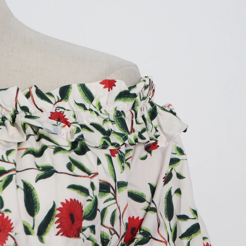 

TWOTWINSTYLE Elegant Two Piece Set For Women Slash Neck Short Sleeve Shirt High Waist Midi Print Skirts Casual Sets Female 2021