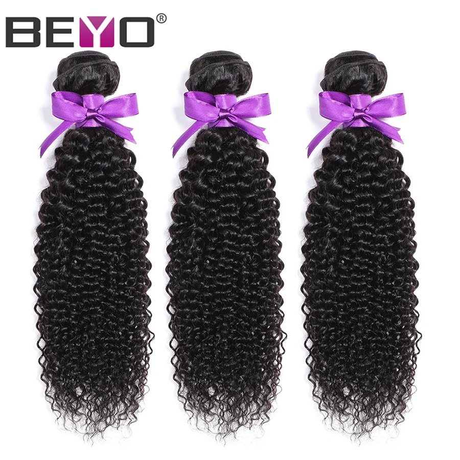 Jerry Curl Human Hair Bundles Brazilian Hair Weave Bundles 3/4 Bundle Deals 8-28'' Beyo Non-Remy Hair Extension Natural Black