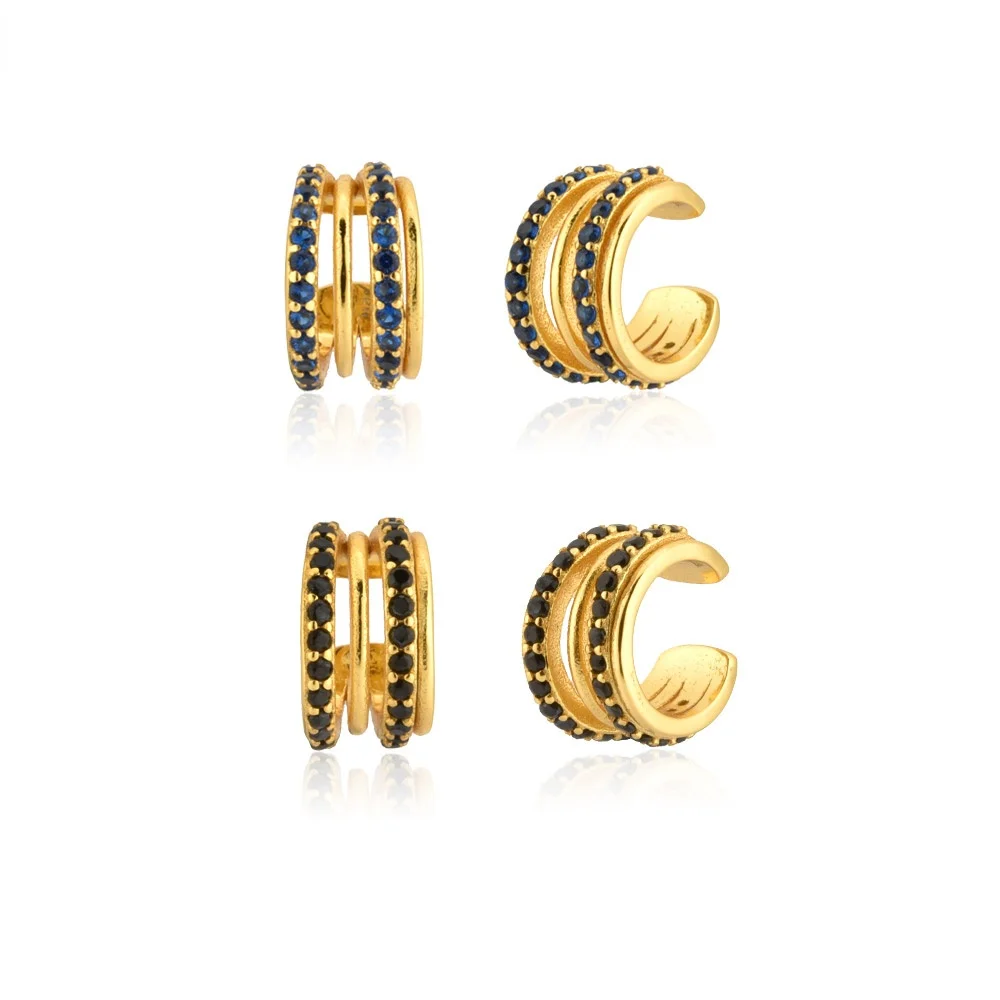 

minimalist jewelry 925silver Sterling Gold Blue Zircon Black Gems Non Piercing Clips Rock Puck Luxury Fashion Fine Jewelry Cuffs