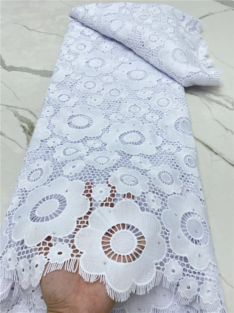 

PGC White African Guipure Milk Silk Embroiderey French Cord Lace Fabric 2021 High Quality Nigerian Lace Fabric 5 Yards YA4610B-6