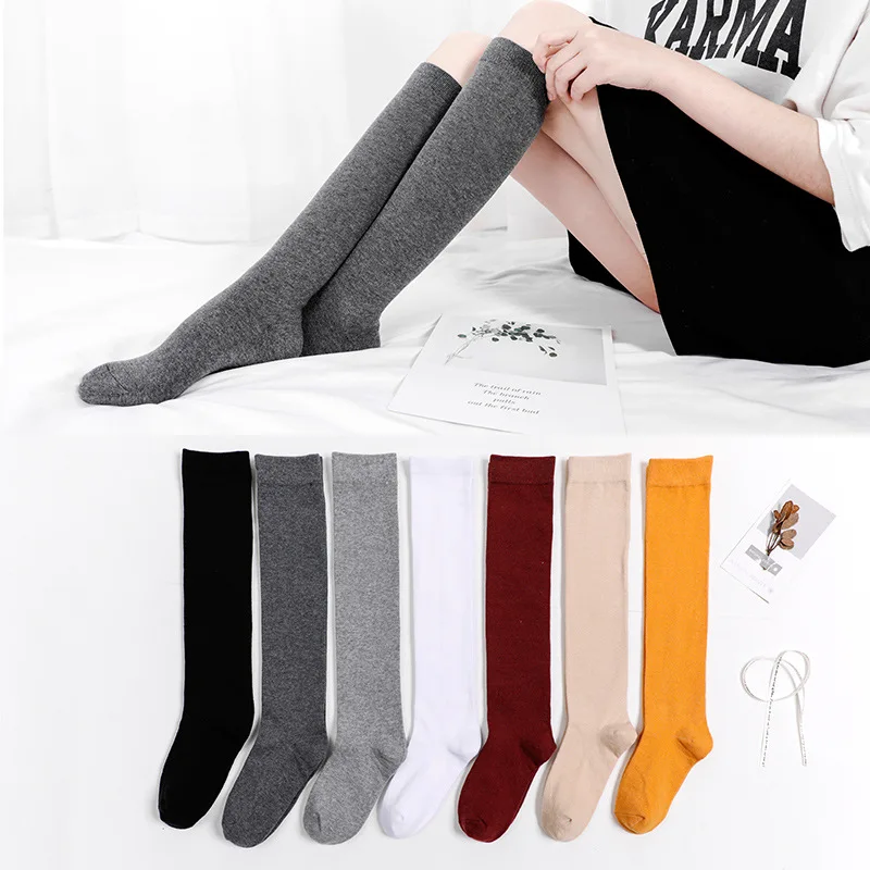 

Mid Tube Socks Breathable Keep Warm Knee Socks Nice Gift Cotton Pure Color Women Socks 1Pair Japanese Style