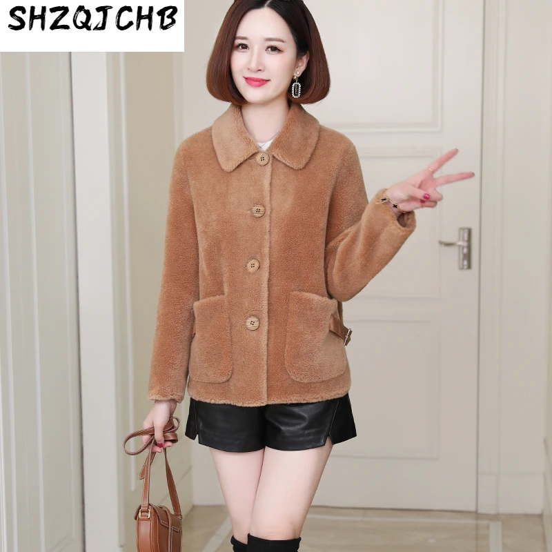 

SHZQ новое пальто из овечьей шерсти, женское Короткое шерстяное пальто из гранулированного меха, Корейская зима