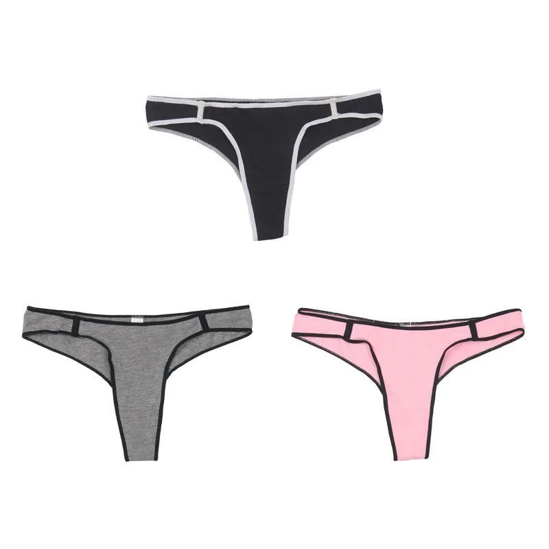 

Women's thong 3Pcs cotton fashion seamless sports high stretch T pants low waist sexy T back boxer ultra-thin breathable A19154