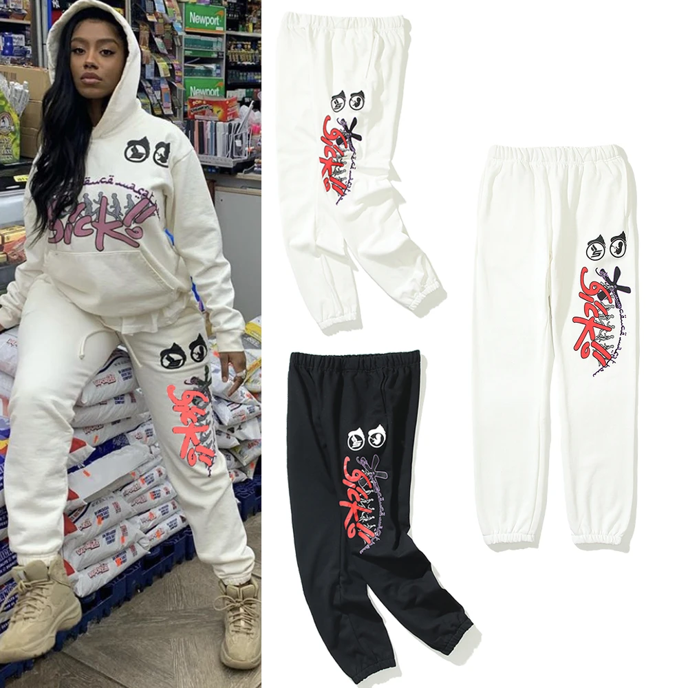 

Streetwear Sicko Sweatpant Black White Fleece Jogger Pants Hip Hop 2021 Men Women Cargo Pants Fashion Winter Autumn Trousers