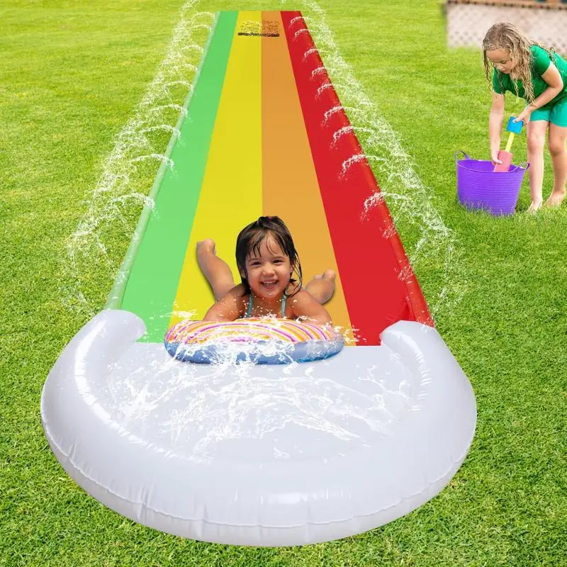 

Giant Surf Inflatable Rainbow Clouds Water Slide Summer Pools Slip Long Lawn Outdoor Game Center Backyard Family Adult Kids Toys