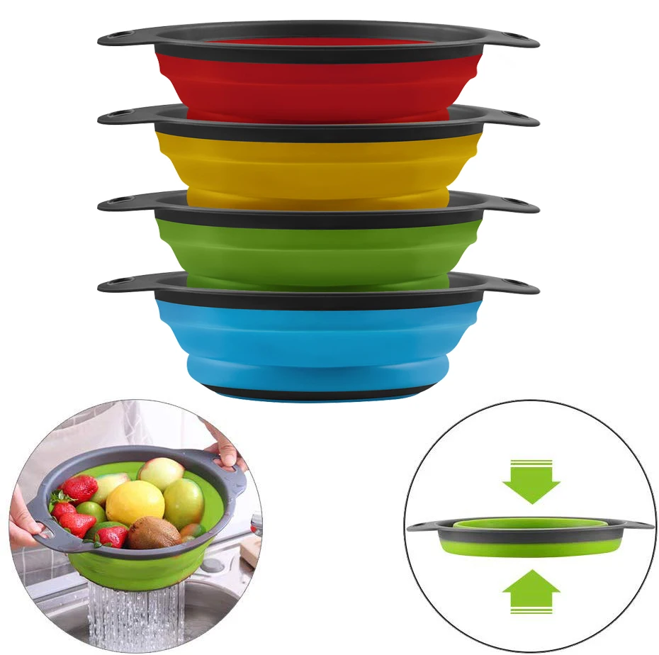 Складная кухонная корзина для слива дуршлаг мытья фруктов и овощей выдвижной