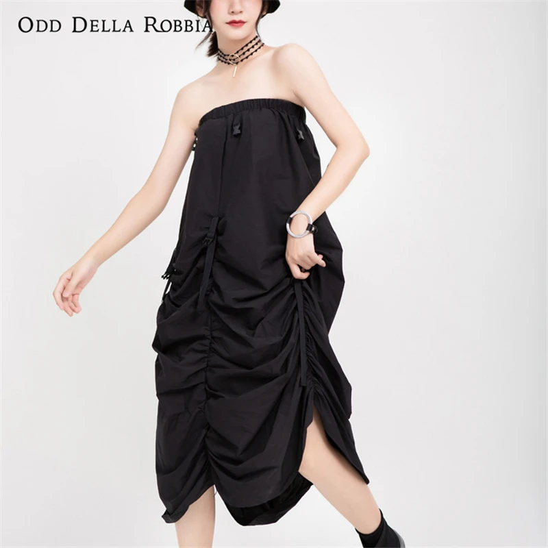 

OddDellaRobbia 2021 Dark Wind Adjustment Fork Button Personality Two-Wear Tube Top Dress Irregular Pleated Skirt Women 1170