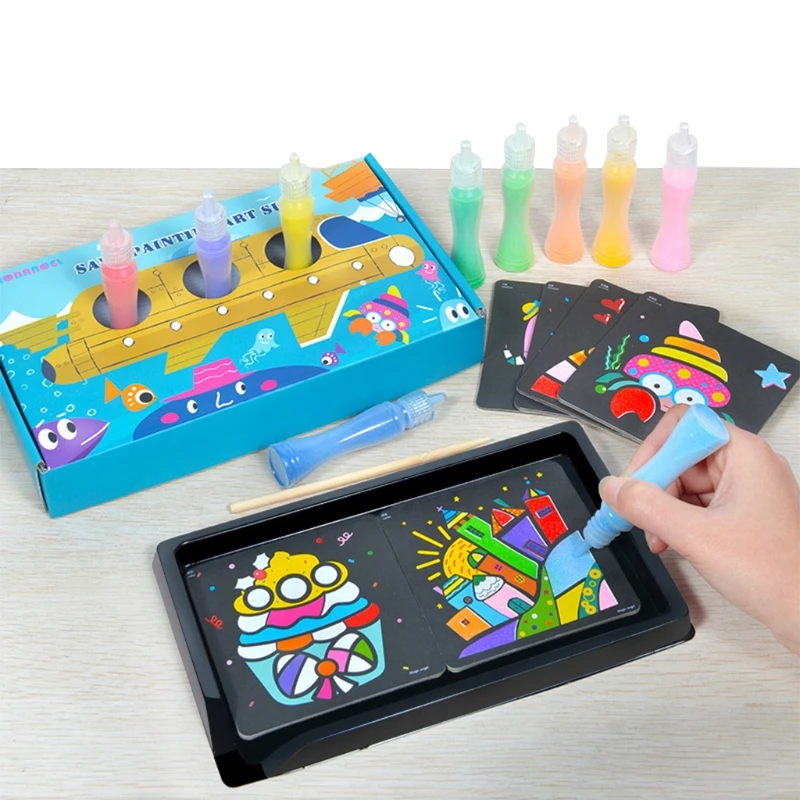 

Multi Coloured Children DIY Sand Painting Kit, Color Painting Drawing Sand Art Creativity Educational Toy For Kids