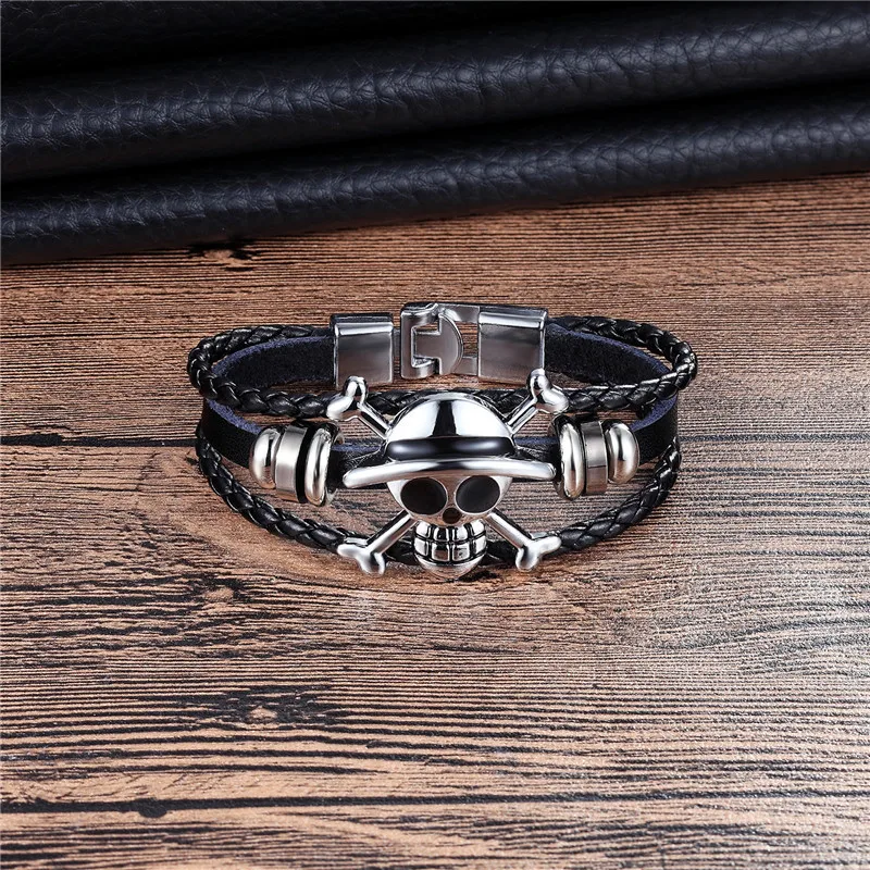 

European and Korean Non-mainstream Punk Skull Bracelet Atmosphere One Piece Drop Oil Ghost Head Leather Bracelet Jewelry