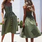 Женское пляжное платье на тонких бретелях, зеленое Повседневное платье миди с V-образным вырезом и открытыми плечами, лето, 2021