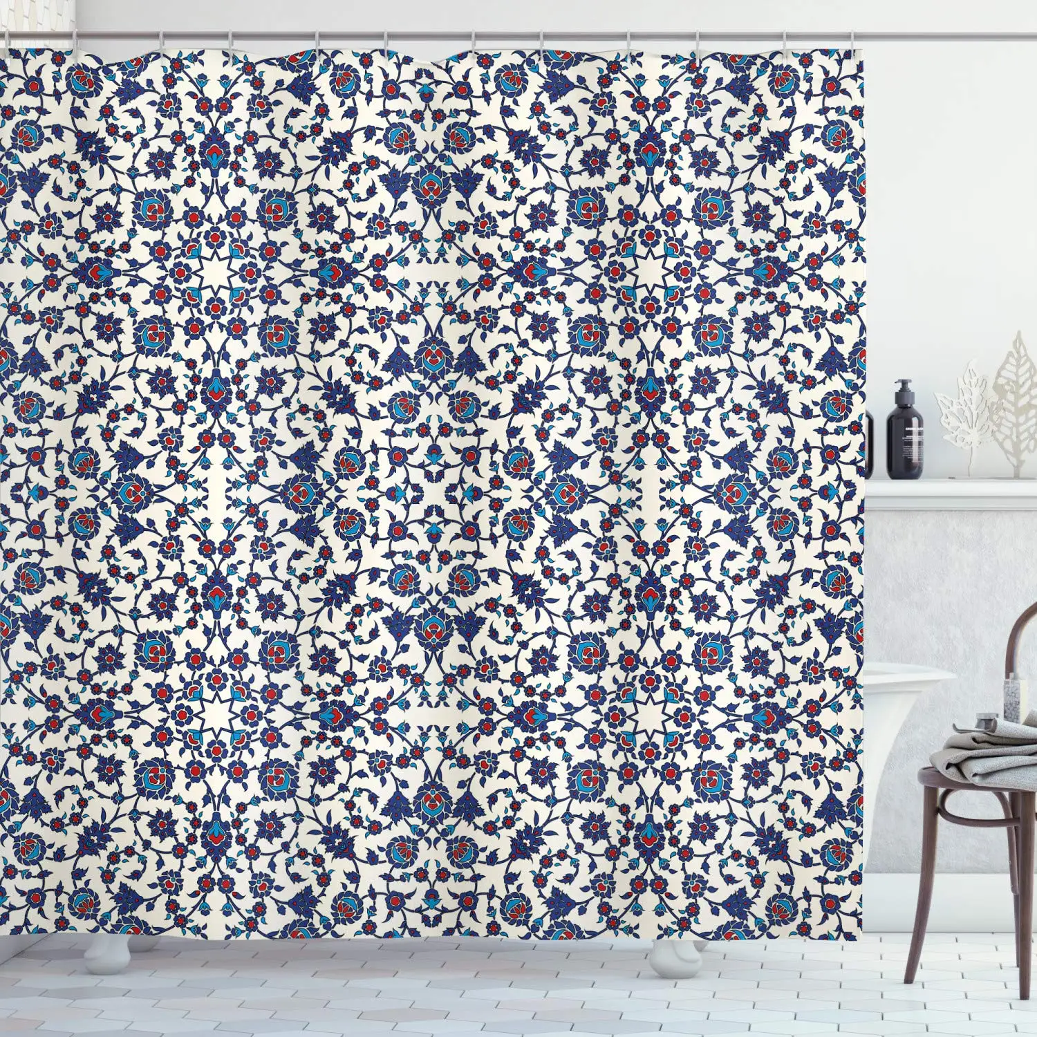 

Orient Shower Curtain Moroccan Floral Pattern with Victorian Rococo Baroque Design Bathroom Curtains Decor Set with Hooks