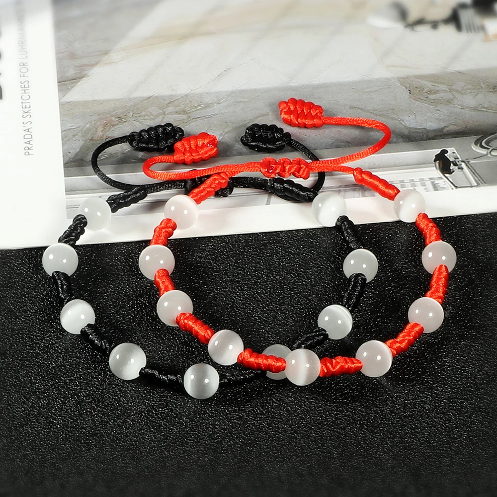 

8mm White Cat Eye Beads Bracelet Natural Stone Braided Bracelets&Bangles Charm Strand Pulseras Jewelry For Women Friendship Gift