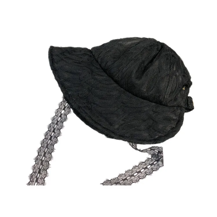 Women Floral Bucket Hat with Ribbon Retro Lace Wide Brim Visor Summer Sun Cap Fisherman Hat