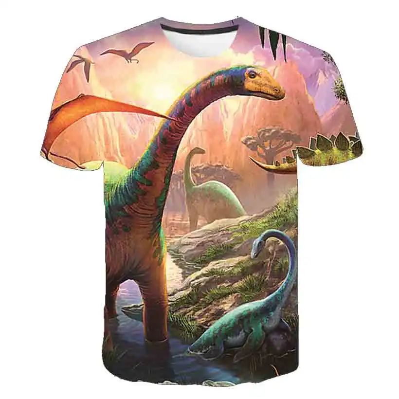 Футболки с изображением Юрского периода, футболки для мальчиков, Повседневная футболка, топы с 3D-принтом динозавра, футболка, летняя мультя...