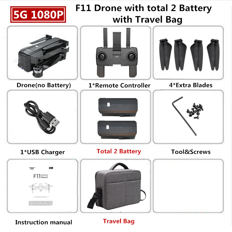 1080P 2B Travel Bag SJRC F11 PRO Дрон с GPS 2K Квадрокоптер с камерой бесщеточный Квадрокоптер 28 минут летающее время складной Дрон VS SG906 B4W - Цвет: 1080P 2B Travel Bag