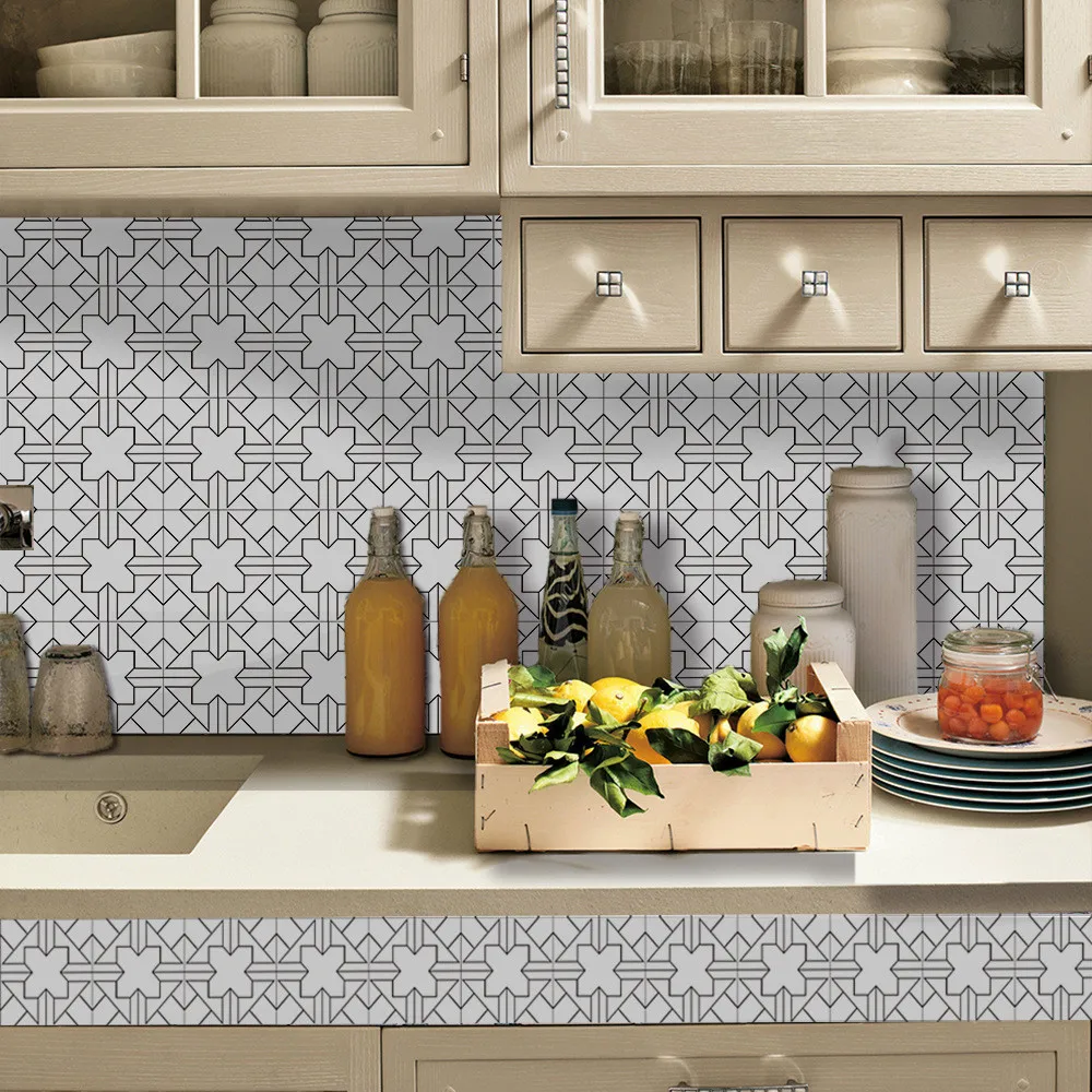 

#38 2019 Minimalism Geometric Self Adhesive Tile Stickers Decal Home Decoration Wall Sticker For Kitchen Living Room Wall Decor