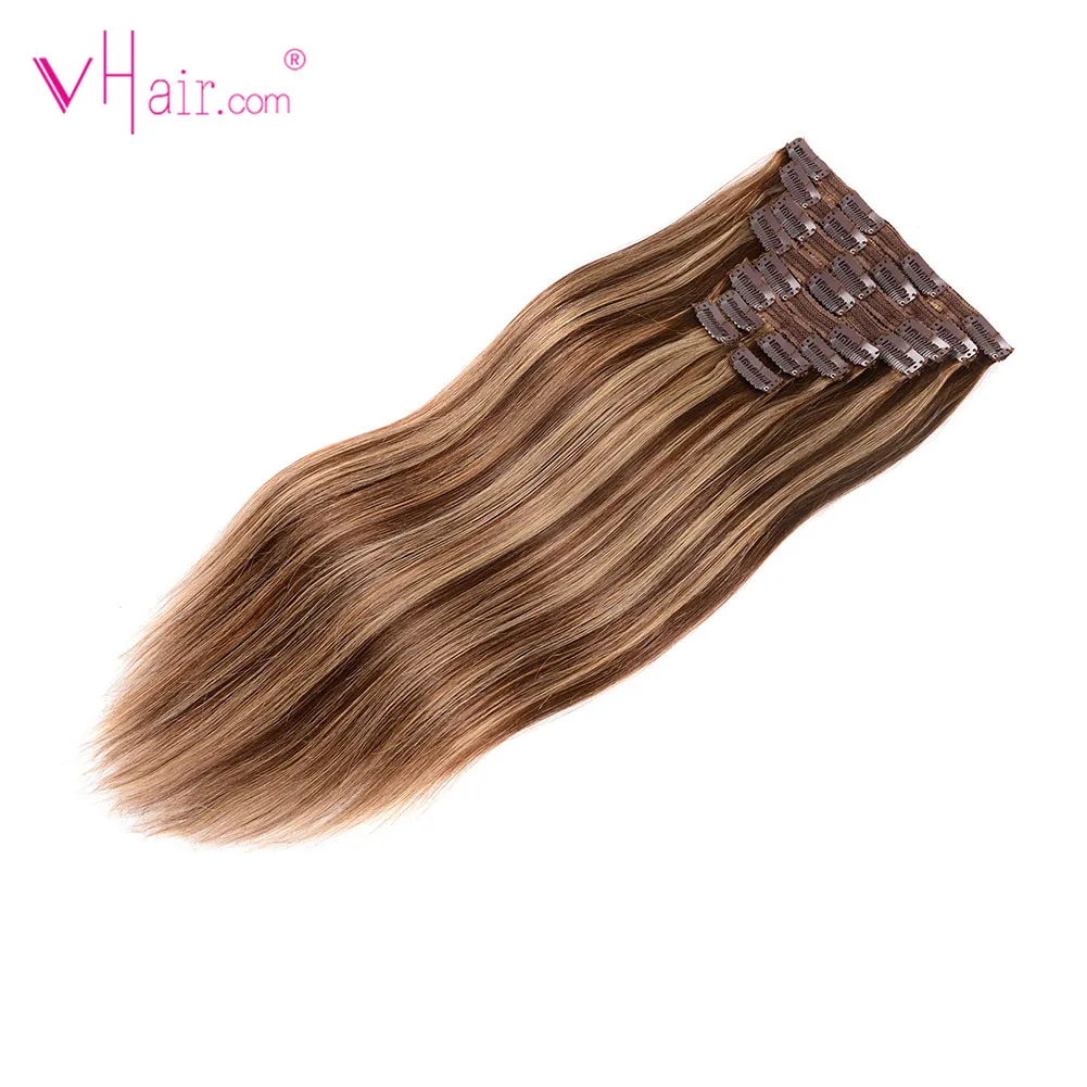 VHair прямые волосы на заколках 100% реальные Волосы remy 22 'ཆ шт./компл. 220 г для