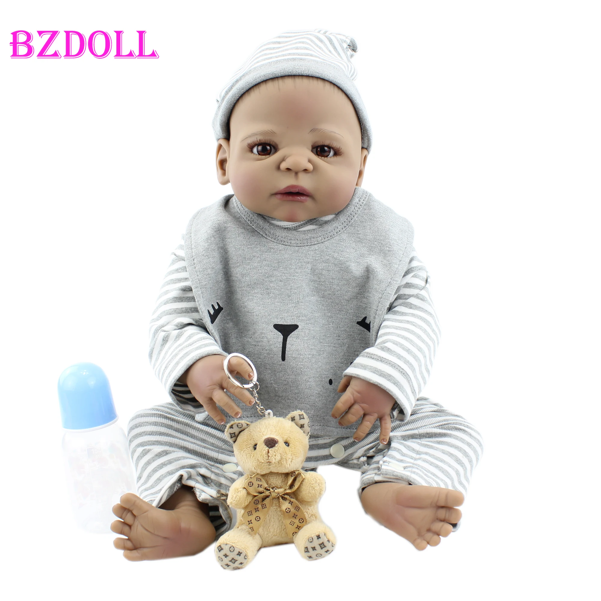 

55cm Full Silicone Reborn Boy Doll Toy Lifelike Soft Vinyl Black Skin Newborn Alive Babies Bebe Boneca Child Gift
