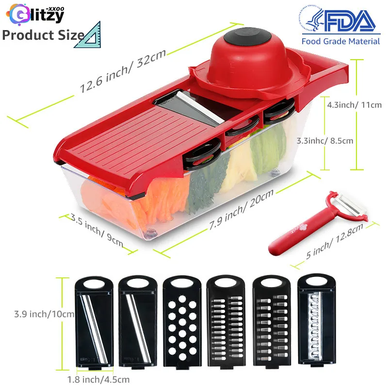 

Vegetable Cutter 6 in 1 Mandoline Multi Slicer Fruit Peeler Potato Cheese Grater Chopper Kitchen Cutting Accessories Tools