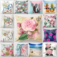 beauty tropical plants bikes butterfly and flowers pattern pillow case short plush square thick pillow cover size 45cm by 45cm