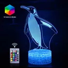 Светодиодный ночсветильник с 3d-пингвином, дистанционное ночное освещение, светящиеся животные, детская настольная лампа для дня рождения