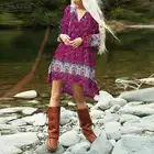 Модное Цветочное платье ZANZEA 2022, женский короткий сарафан с принтом, повседневный мини-сарафан с V-образным вырезом, женское платье неправильной формы