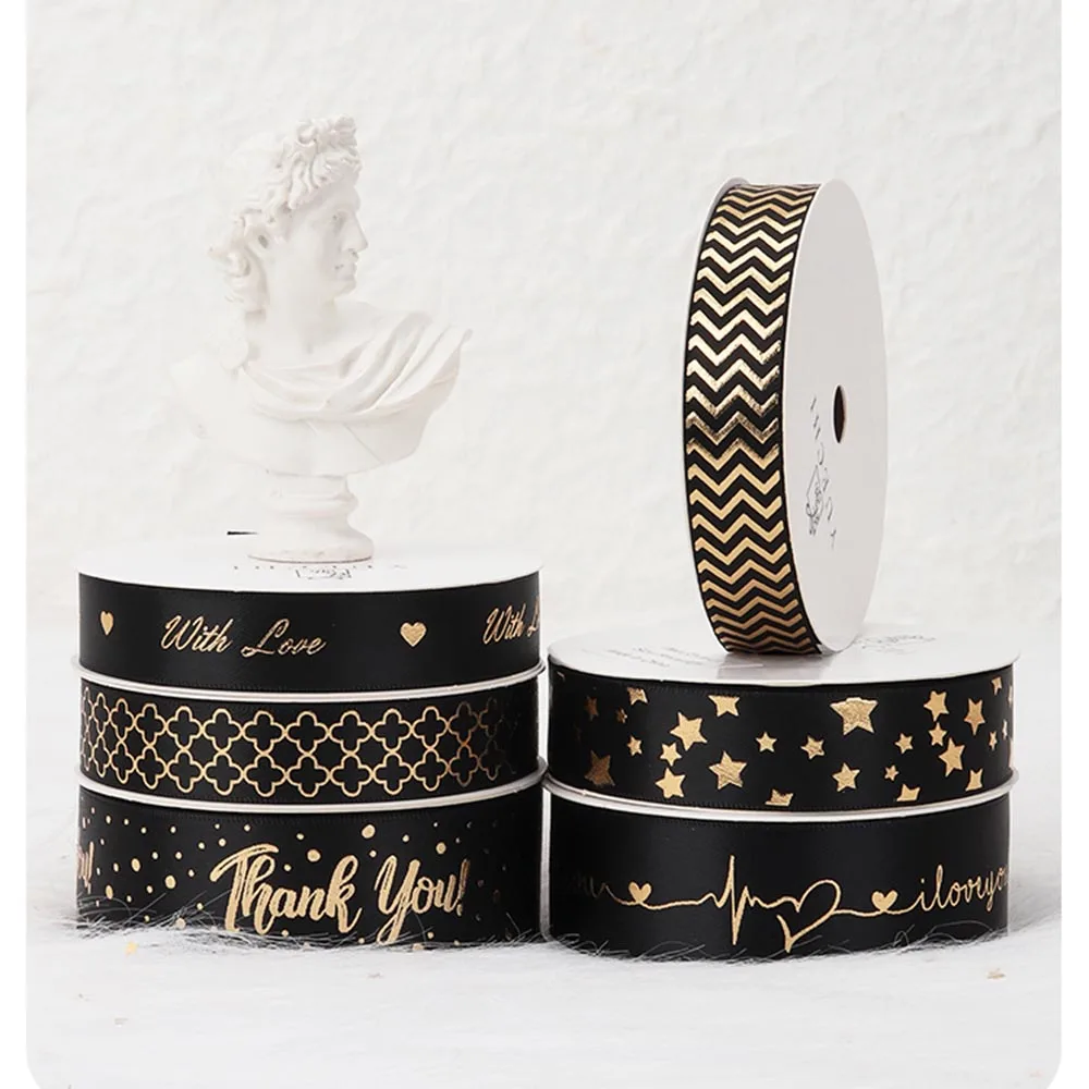2 ярда позолоченная черная лента Подарочная коробка для влюбленных упаковка