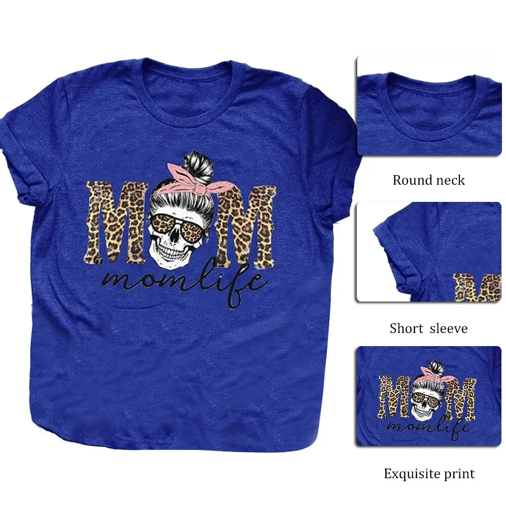 Леопардовой расцветки с принтом череп голова Мама Жизнь принт Женская футболка