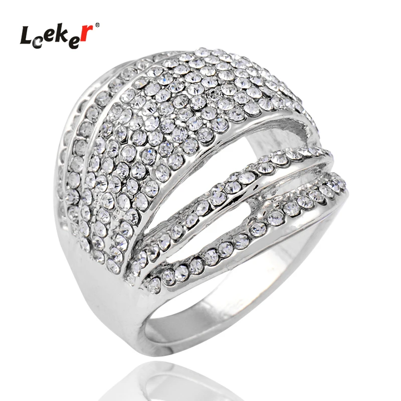 LEEKER многослойное кольцо с кристаллами камнями для женщин розовый золотой