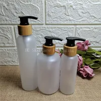 shampoo bottles wholesale 100pcs/lot 250ml transparent frosted plastic  bottle with bamboo lid empty cosmetic containers bulk