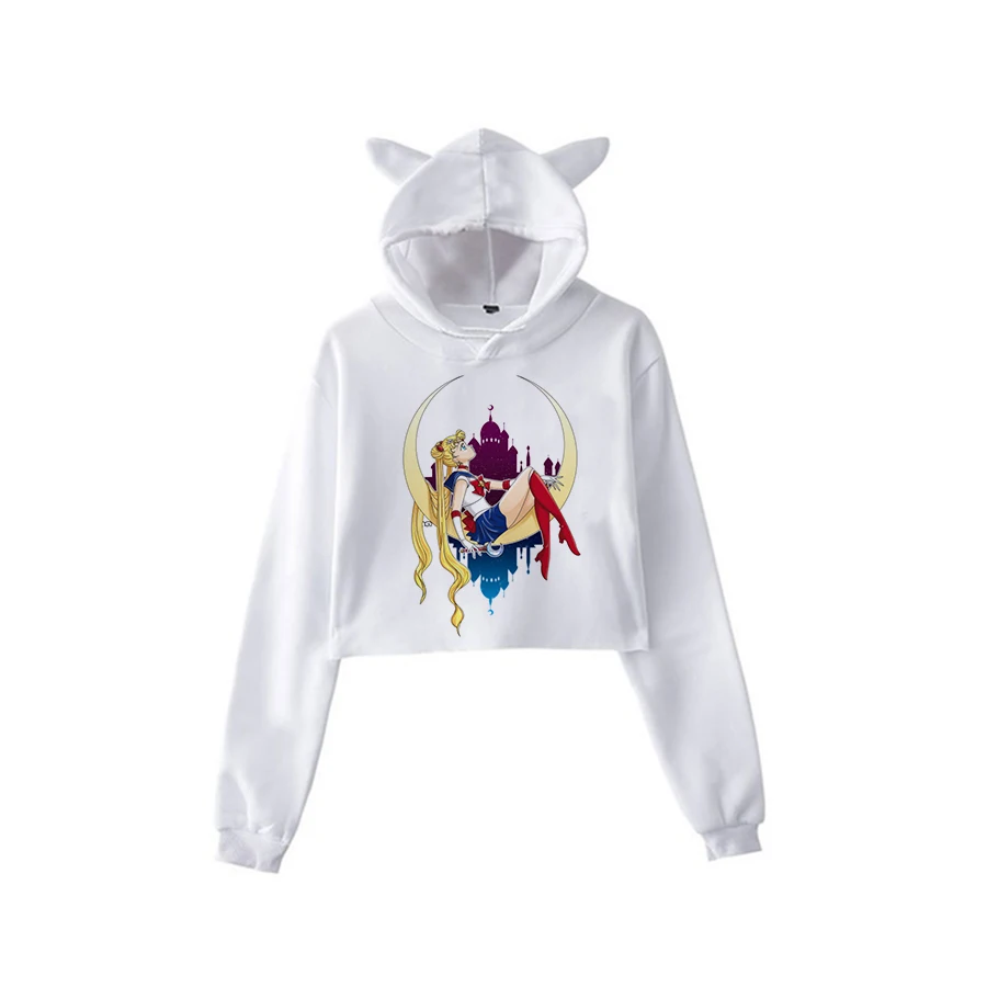 Сейлор Мун Харадзюку Толстовка корейский стиль ulzzang kawaii 90s мультфильм одежда пуловеры новые негабаритные с капюшоном уличная