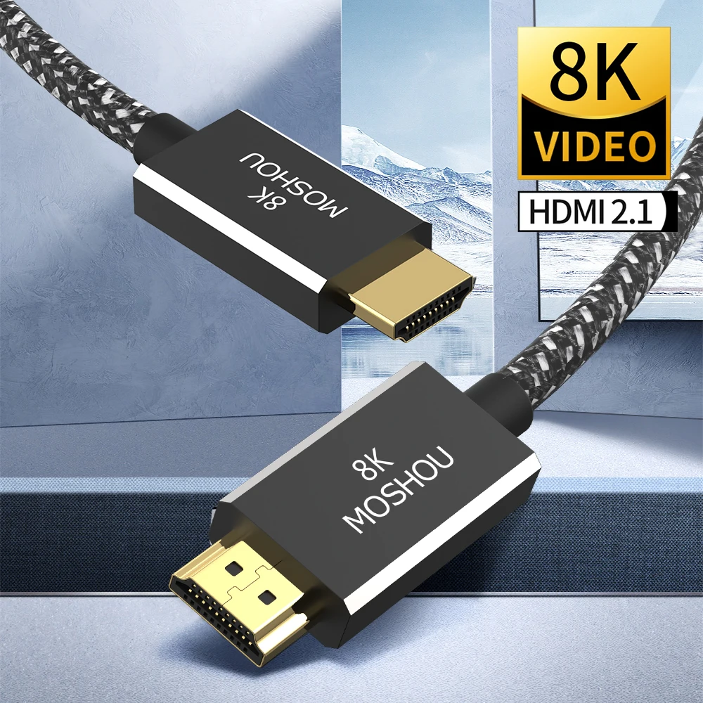 

Moshou Ultra High Speed HDMI 2.1 Cable 8K@60Hz 4K@120Hz 48Gbps Dynamic HDR eARC VRR ALLM QFT QMS for PS4 PS5 8K HDMI 2.1 Cable