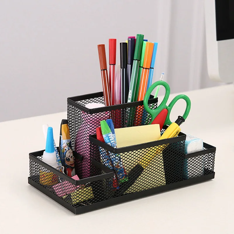 Fashion Multifunctional Office Stationery Desk Organizer Mesh Collection Pen Holder Organizer Box For Birthday Gift