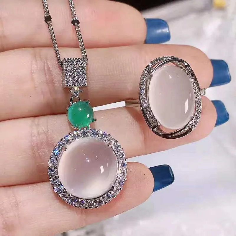 Кольцо из натурального агата ледяного нефрита Женское кольцо стерлингового