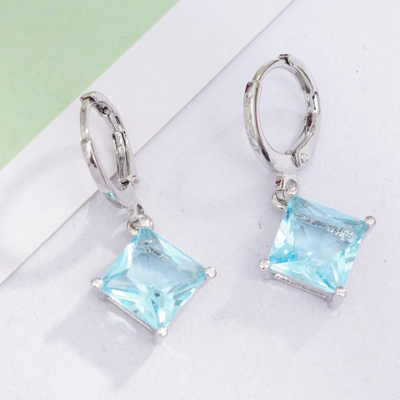 light blue 20 видов стилей, квадратные геометрические маленькие серьги-кольца для женщин и девушек, подарок серебряного цвета, CZ Кристальные круглые серьги - Окраска металла: light blue