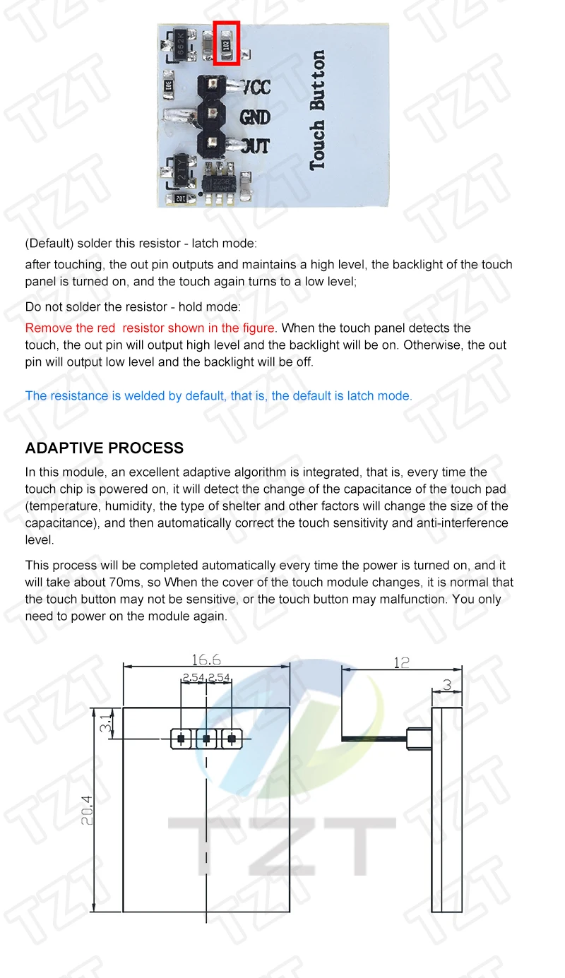 Grün, Blau, Rot und Gelb, RGB, kapazitives Touch-Schalter-Tastenmodul, 2,7 V bis 6 V, Anti-Jamming-Modul, ist stark, HTTM-Serie – Detail 3