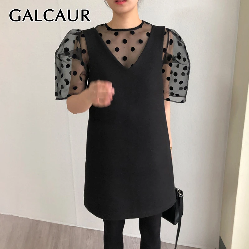 Женский комплект из двух предметов GALCAUR осенняя Сетчатая футболка в горошек с