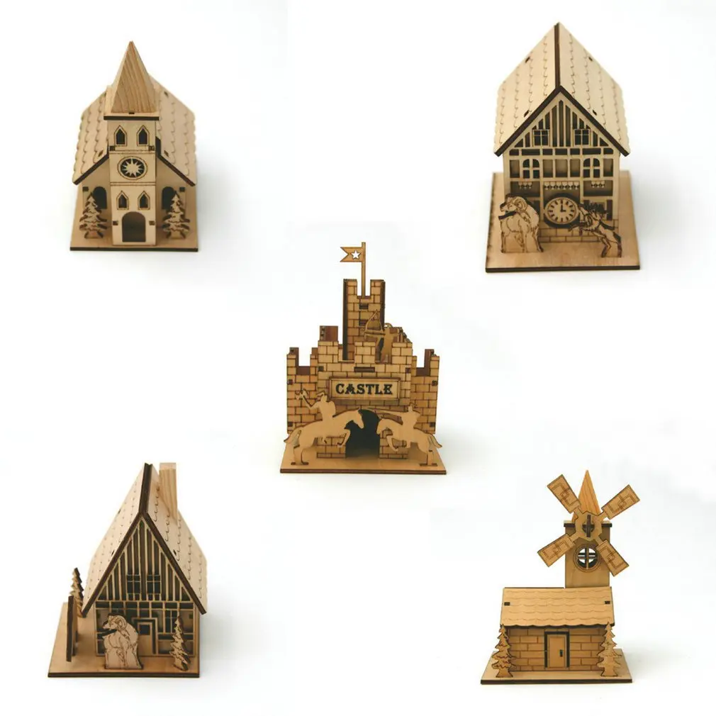 3D деревянные головоломки Сборная модель дома Steeple/дымоход/Настенные часы