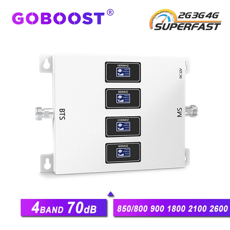 Четырехдиапазонный усилитель GOBOOST 70 дБ gsm 2g 3g 4g ретранслятор LTE 800 850 900 1800 2100 2600