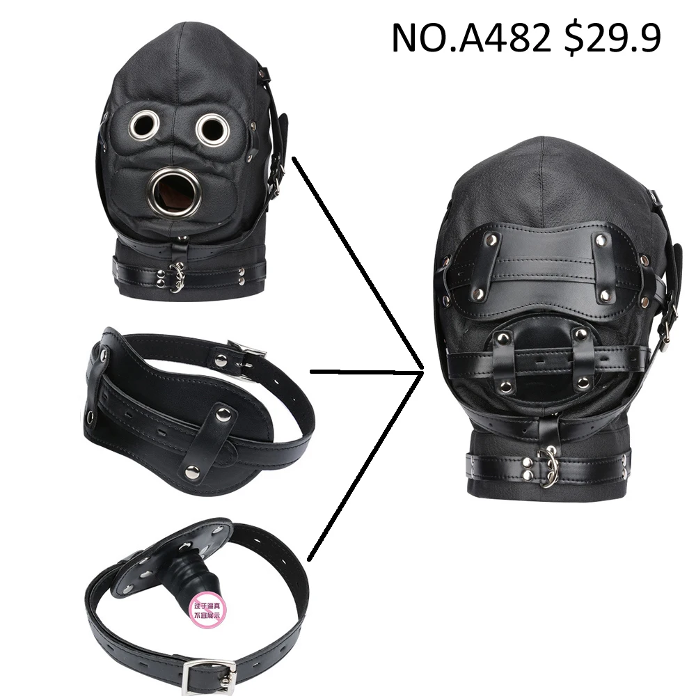 Кожаная головка Заглушки для рта маска глаз взрослых секс игрушки мужчин и жены