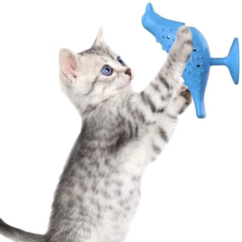 

Cat Toys Suction Cup Rubber Fish For Kitten Grinding Teeth Toys Cat Tooth Cleaning Snack Food Leaking Toy Pet Products